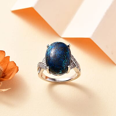 Premium Table Mountain Shadowkite and White Zircon 12.40 ctw Infinity Shank Ring in Rhodium Over Sterling Silver (Size 10.0)
