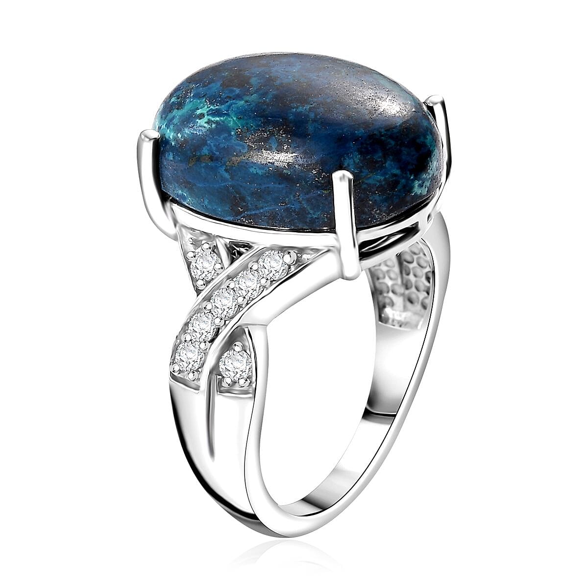 Premium Table Mountain Shadowkite and White Zircon 12.40 ctw Infinity Shank Ring in Rhodium Over Sterling Silver (Size 10.0)