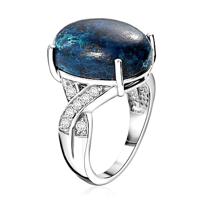 Premium Table Mountain Shadowkite and White Zircon 12.40 ctw Infinity Shank Ring in Rhodium Over Sterling Silver (Size 10.0)