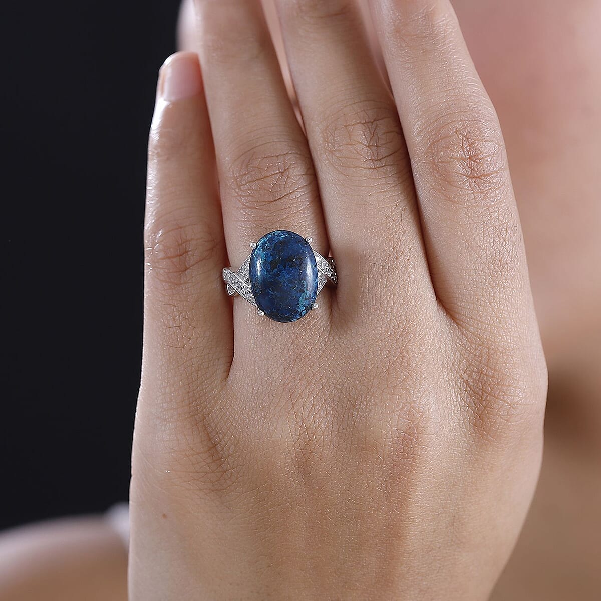 Premium Table Mountain Shadowkite and White Zircon 12.40 ctw Infinity Shank Ring in Rhodium Over Sterling Silver (Size 6.0) image number 2