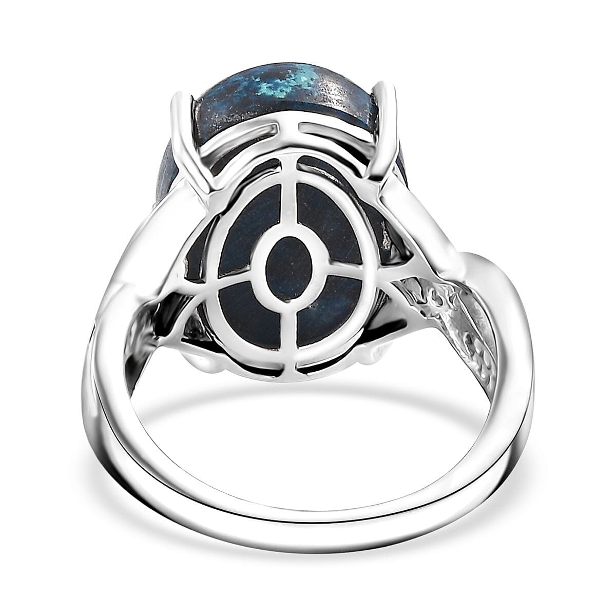 Premium Table Mountain Shadowkite and White Zircon 12.40 ctw Infinity Shank Ring in Rhodium Over Sterling Silver (Size 6.0) image number 4