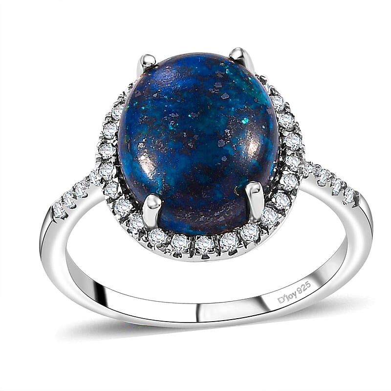 Premium Table Mountain Shadowkite and White Zircon 5.60 ctw Halo Ring in Rhodium Over Sterling Silver (Size 10.0)