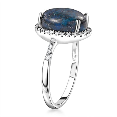 Premium Table Mountain Shadowkite and White Zircon 5.60 ctw Halo Ring in Rhodium Over Sterling Silver (Size 10.0)