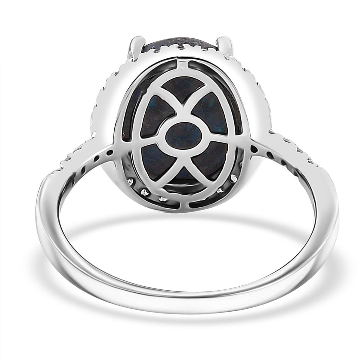 Premium Table Mountain Shadowkite and White Zircon 5.60 ctw Halo Ring in Rhodium Over Sterling Silver image number 4