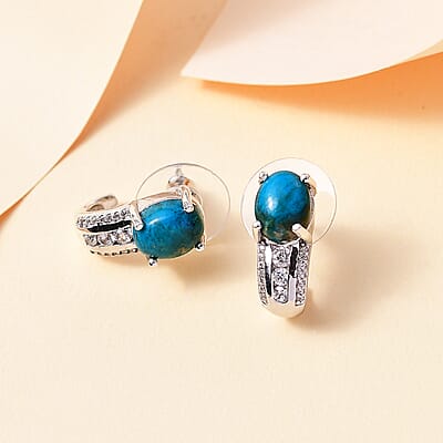 Premium Table Mountain Shadowkite and White Zircon 4.90 ctw Earrings in Rhodium Over Sterling Silver