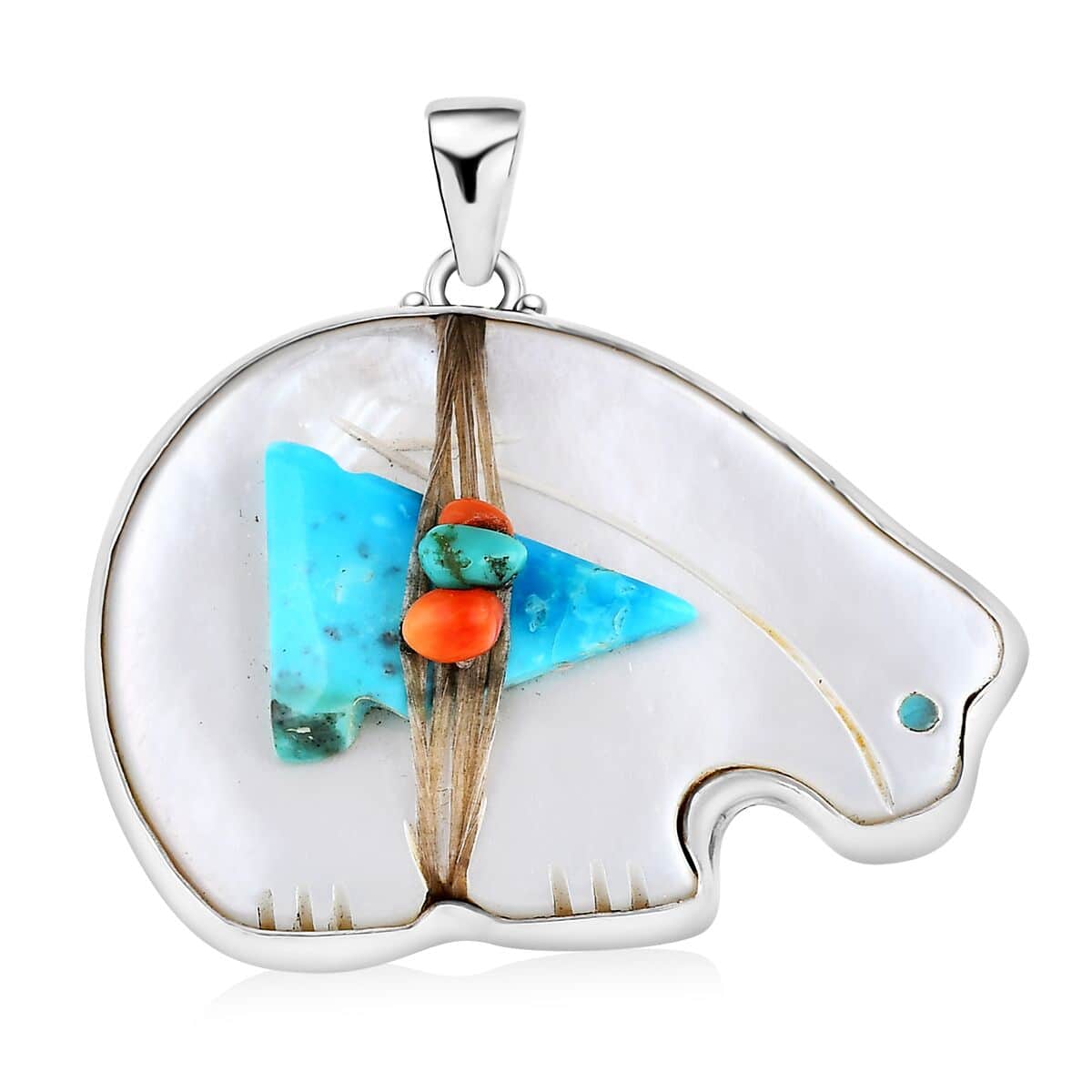 Sajen Silver Mother Of Pearl and Multi Gemstone Bear Pendant in Sterling Silver image number 0