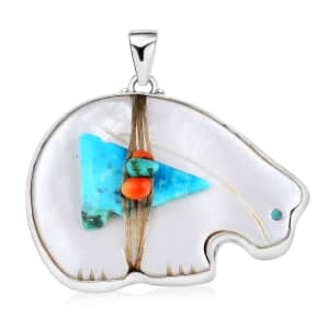 Sajen Silver Mother Of Pearl and Multi Gemstone Bear Pendant in Sterling Silver