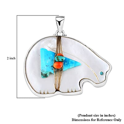 Sajen Silver Mother Of Pearl and Multi Gemstone Bear Pendant without Chain in Sterling Silver