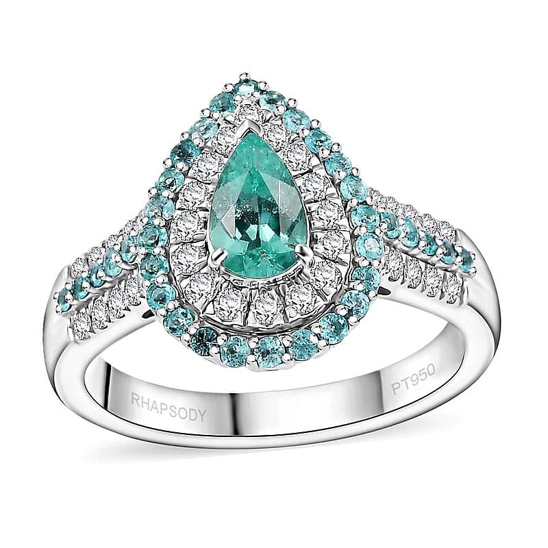 Rhapsody AAAA Paraiba Tourmaline and E-F VS Diamond 1.38 ctw Ring in 950 Platinum (Size 10.0) 10.30 Grams