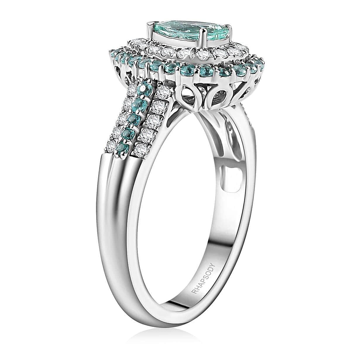 Rhapsody AAAA Paraiba Tourmaline and E-F VS Diamond 1.38 ctw Ring in 950 Platinum (Size 8.0) 10.30 Grams image number 3