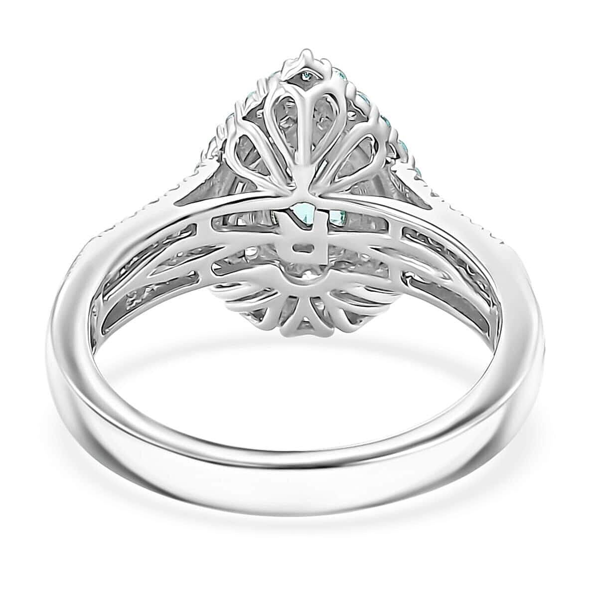 Rhapsody AAAA Paraiba Tourmaline and E-F VS Diamond 1.38 ctw Ring in 950 Platinum (Size 8.0) 10.30 Grams image number 4