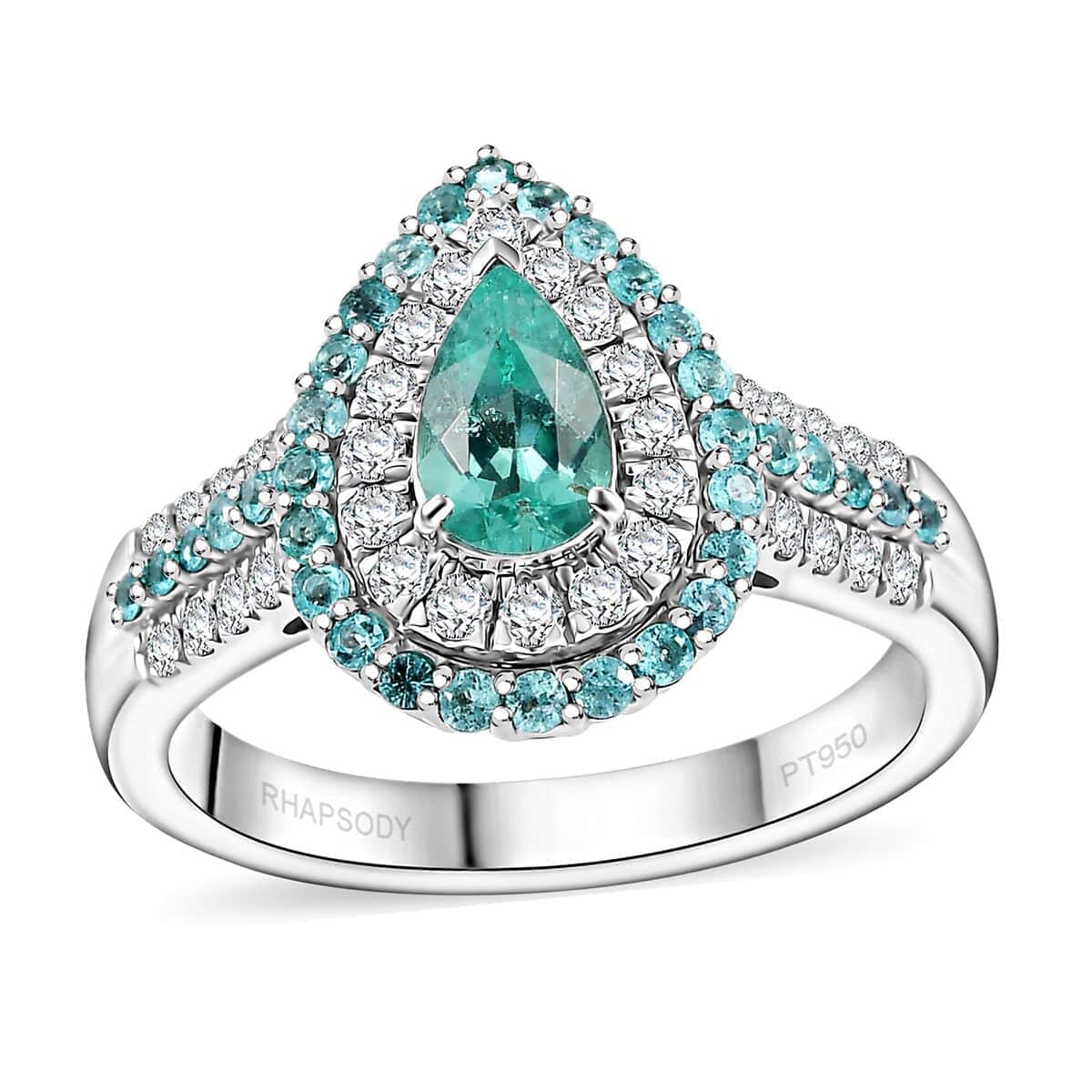 Rhapsody AAAA Paraiba Tourmaline and E-F VS Diamond 1.38 ctw Ring in 950 Platinum (Size 9.0) 10.30 Grams image number 0