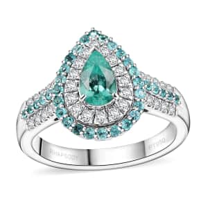 Rhapsody AAAA Paraiba Tourmaline and E-F VS Diamond 1.38 ctw Ring in 950 Platinum (Size 9.0) 10.30 Grams