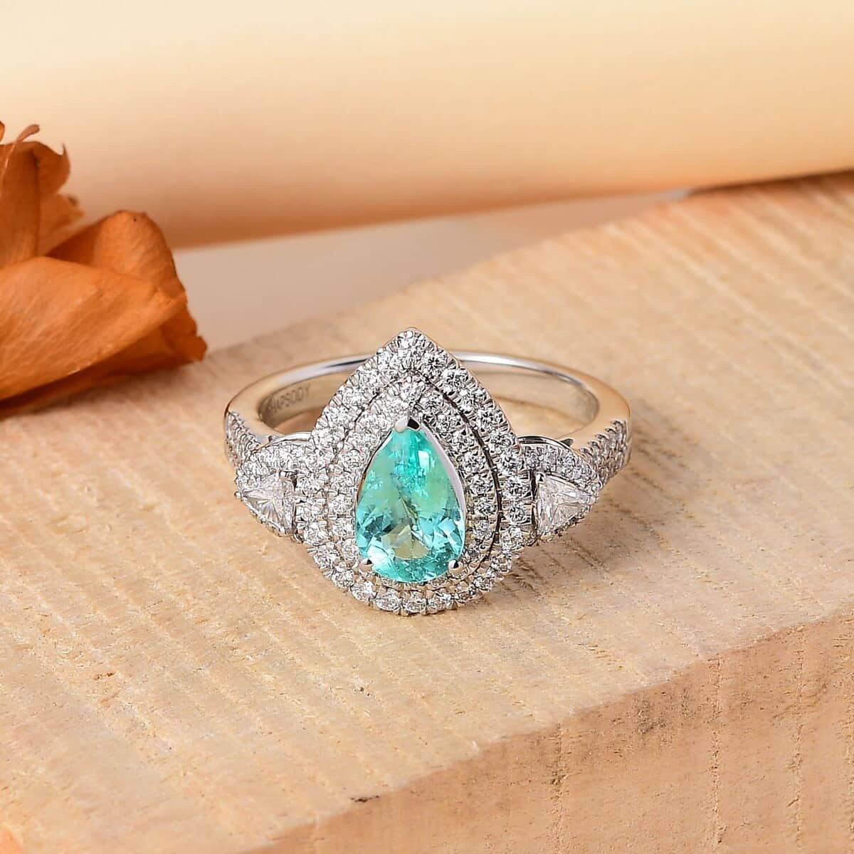 Rhapsody AAAA Paraiba Tourmaline and E-F VS Diamond 1.38 ctw Ring in 950 Platinum (Size 9.0) 10.30 Grams image number 1