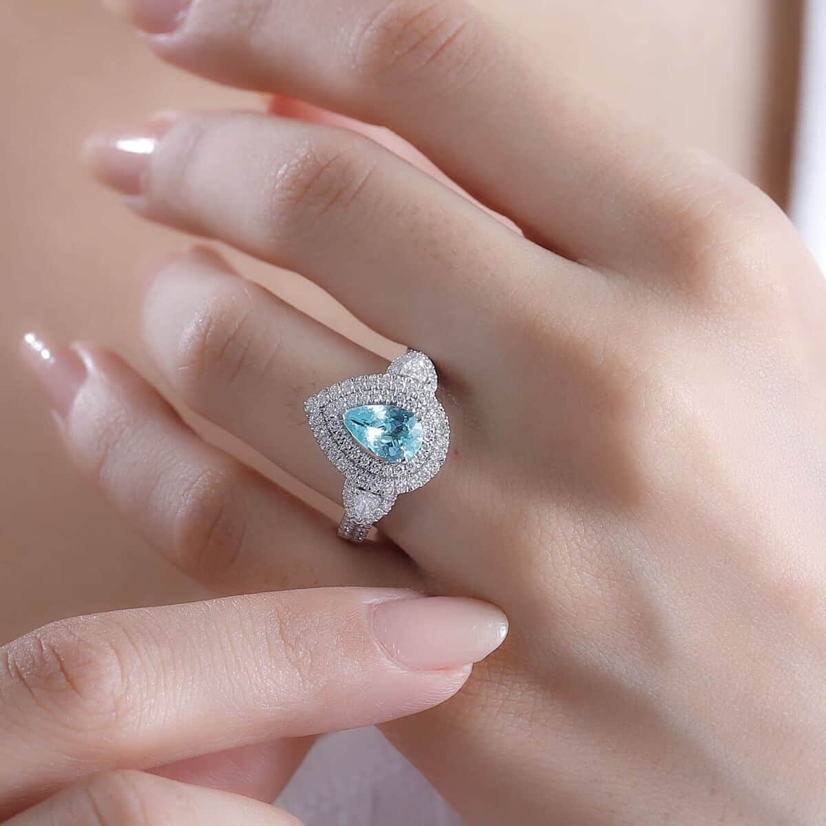 Rhapsody AAAA Paraiba Tourmaline and E-F VS Diamond 1.38 ctw Ring in 950 Platinum (Size 9.0) 10.30 Grams image number 2