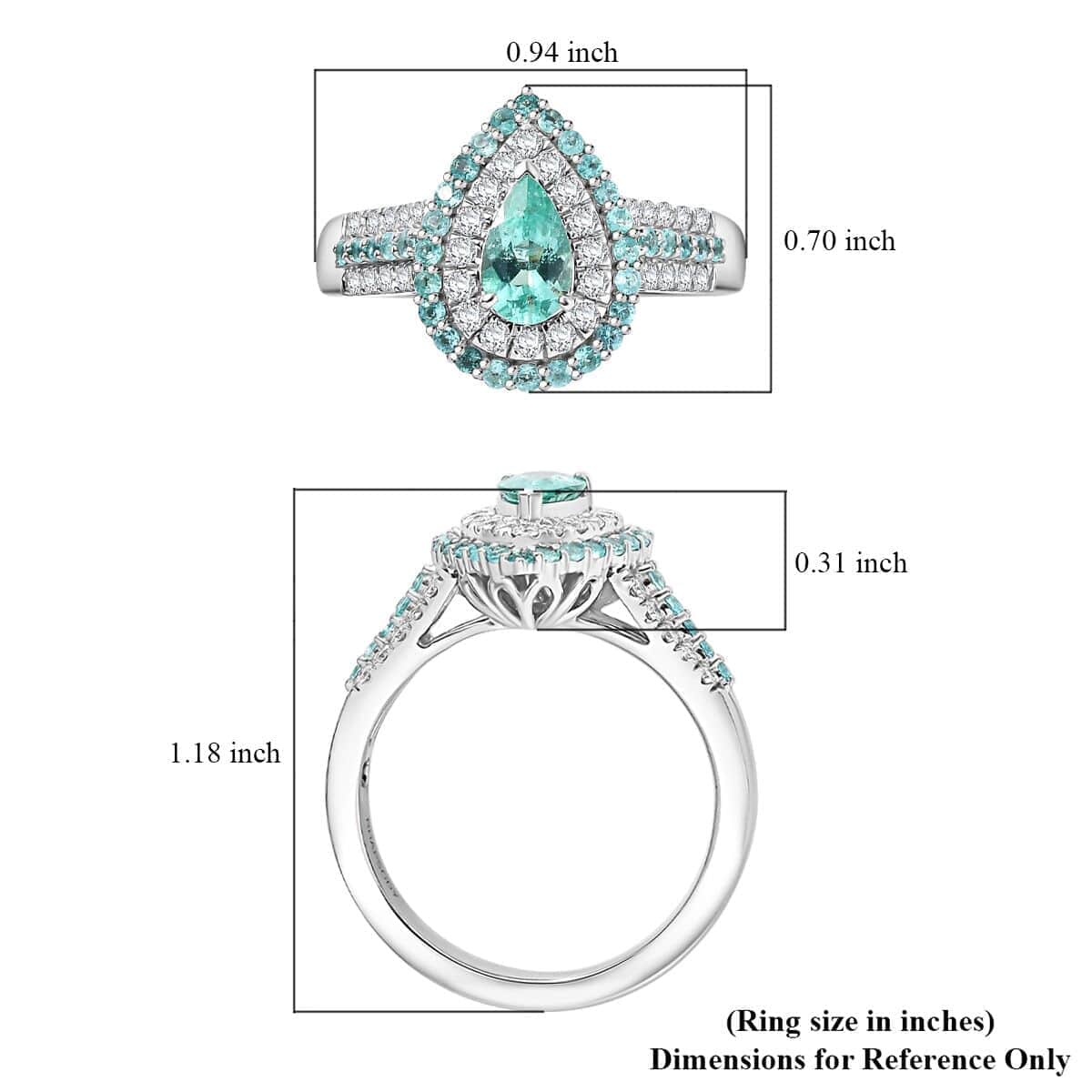 Rhapsody AAAA Paraiba Tourmaline and E-F VS Diamond 1.38 ctw Ring in 950 Platinum (Size 9.0) 10.30 Grams image number 5