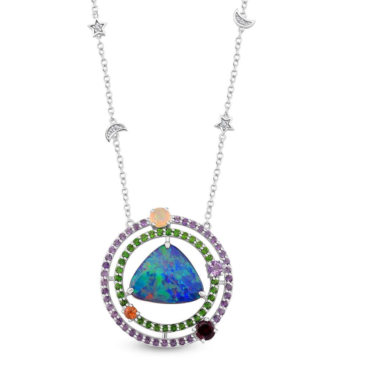 AAA Boulder Opal Doublet and Multi Gemstone 5.75 ctw Celestial Tides Necklace in Rhodium Over Sterling Silver 18 Inches image number 0