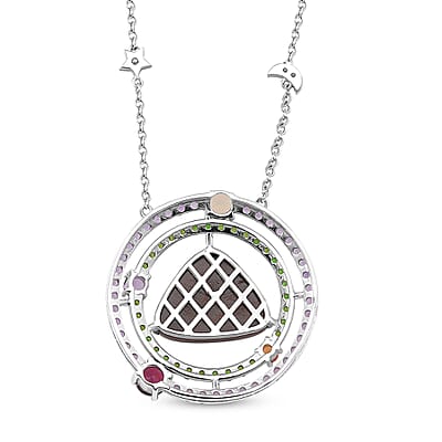 AAA Boulder Opal Doublet and Multi Gemstone 5.75 ctw Celestial Tides Necklace in Rhodium Over Sterling Silver 18 Inches