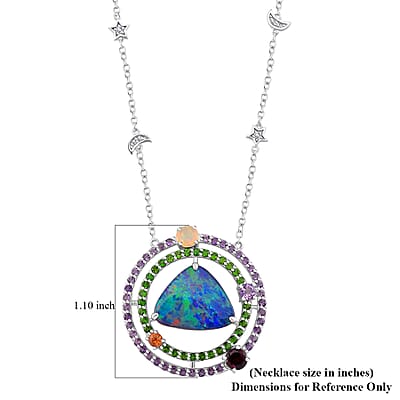 AAA Boulder Opal Doublet and Multi Gemstone 5.75 ctw Celestial Tides Necklace in Rhodium Over Sterling Silver 18 Inches