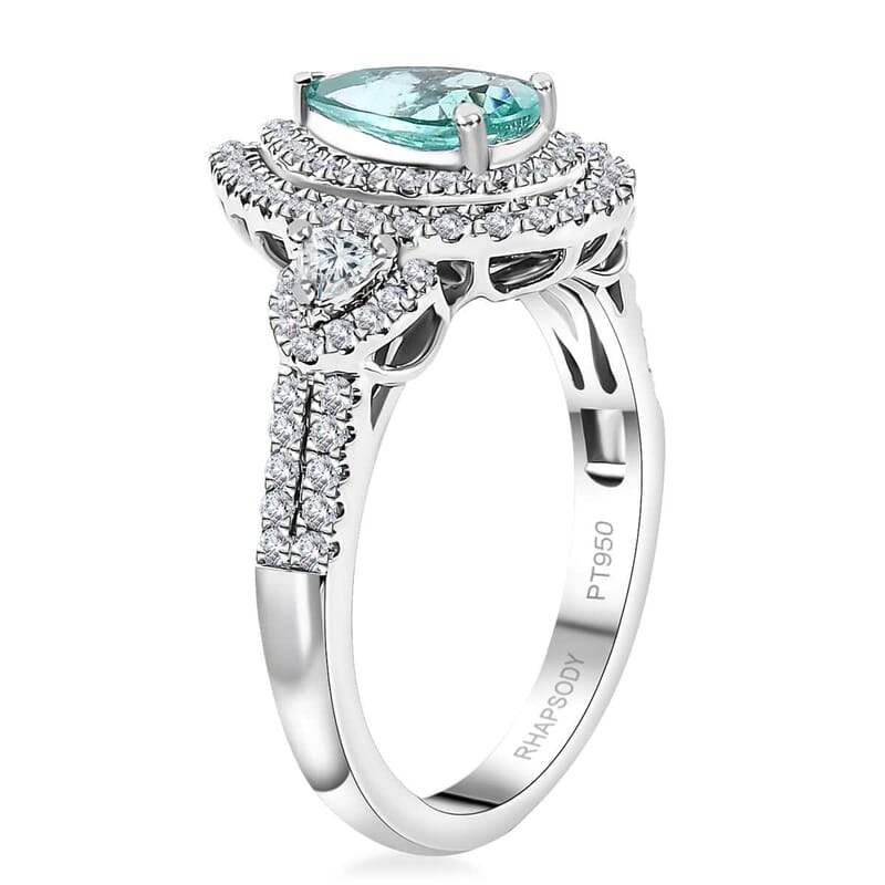 Rhapsody AAAA Paraiba Tourmaline and E-F VS Diamond 2.07 ctw Ring in 950 Platinum (Size 14.0) 7.90 Grams