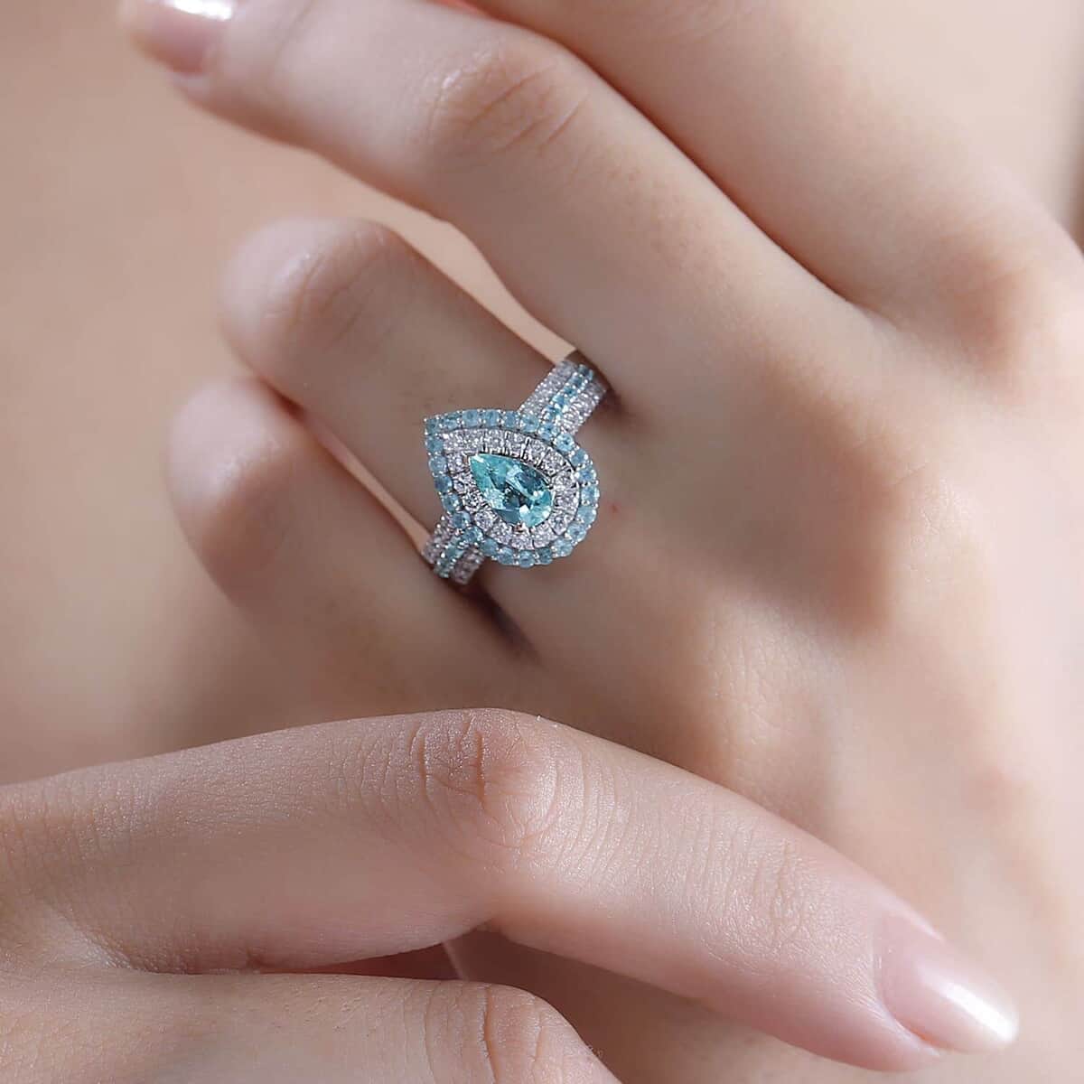 Rhapsody AAAA Paraiba Tourmaline and E-F VS Diamond 2.07 ctw Ring in 950 Platinum (Size 7.0) 7.90 Grams image number 2