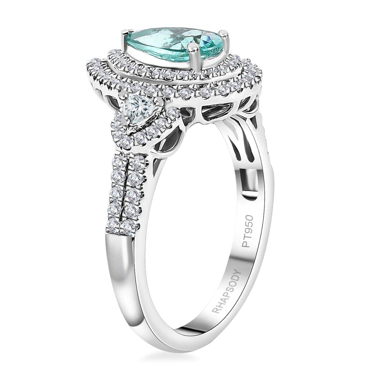 Rhapsody AAAA Paraiba Tourmaline and E-F VS Diamond 2.07 ctw Ring in 950 Platinum (Size 7.0) 7.90 Grams image number 3