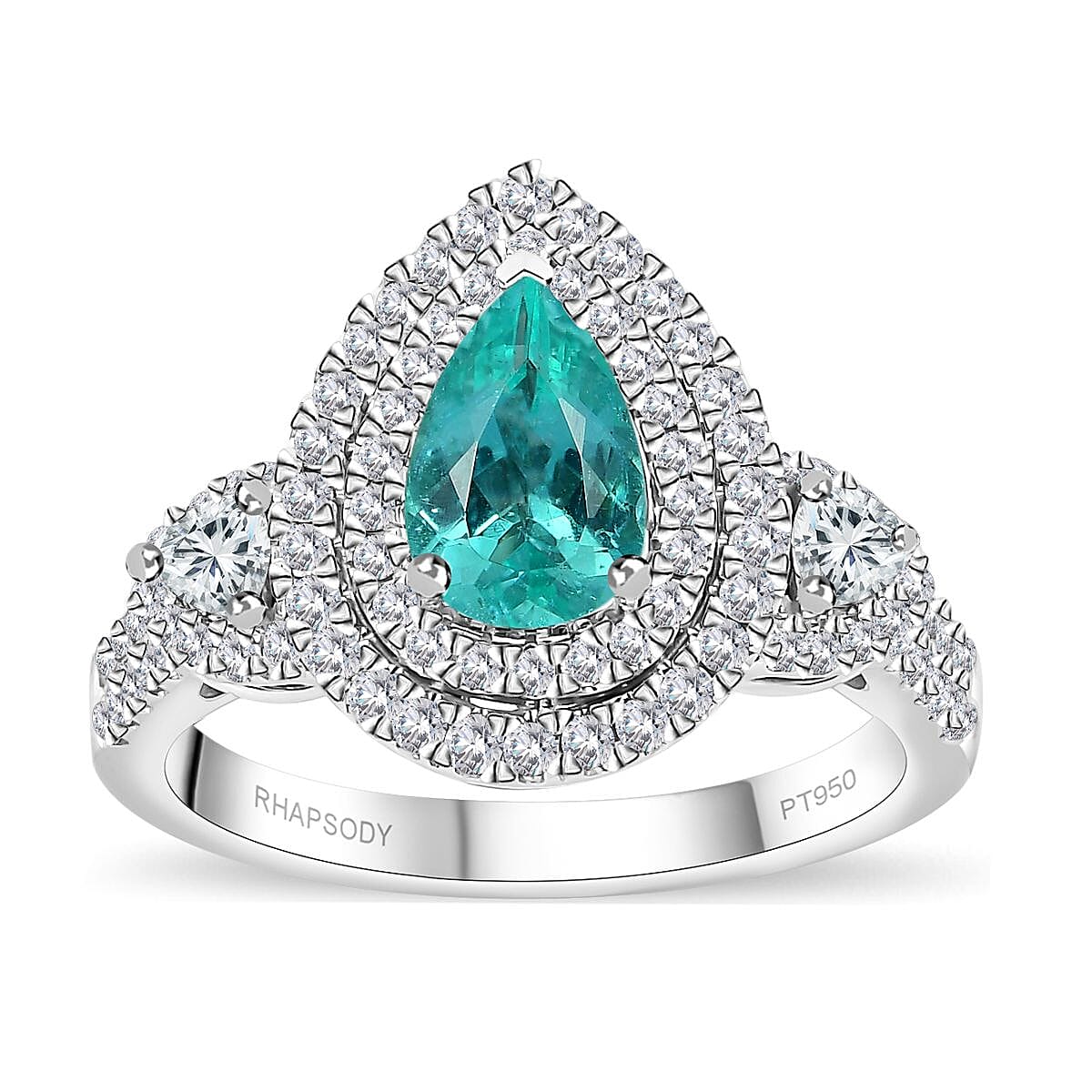 Rhapsody AAAA Paraiba Tourmaline and E-F VS Diamond 2.07 ctw Ring in 950 Platinum (Size 8.0) 7.90 Grams image number 0
