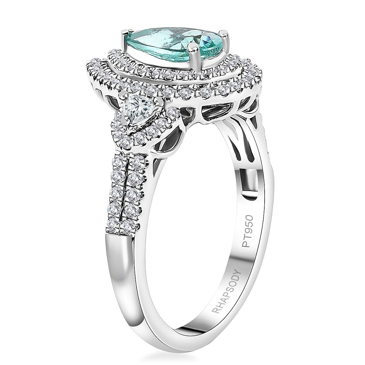 Rhapsody AAAA Paraiba Tourmaline and E-F VS Diamond 2.07 ctw Ring in 950 Platinum (Size 8.0) 7.90 Grams image number 3