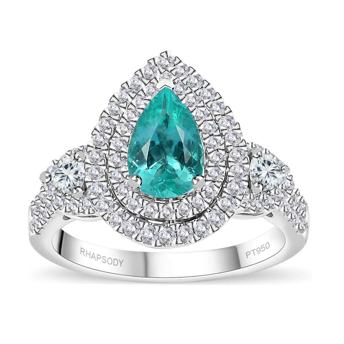Rhapsody AAAA Paraiba Tourmaline and E-F VS Diamond 2.07 ctw Ring in 950 Platinum (Size 9.0) 7.90 Grams with Free Paraiba Book  image number 0