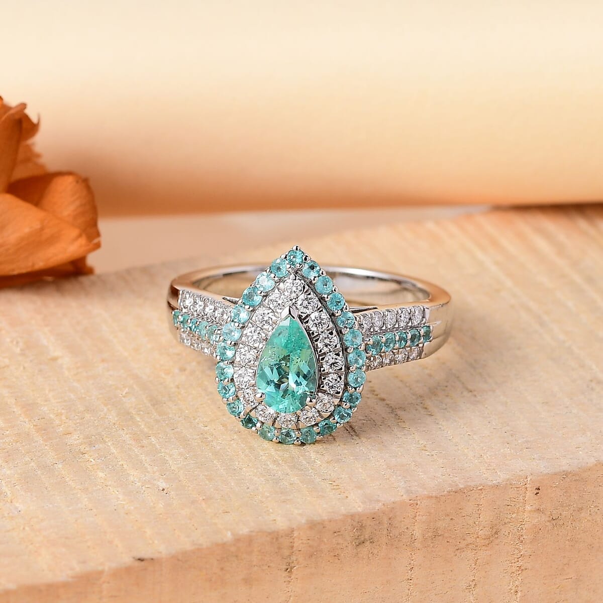 Rhapsody AAAA Paraiba Tourmaline and E-F VS Diamond 2.07 ctw Ring in 950 Platinum (Size 9.0) 7.90 Grams with Free Paraiba Book  image number 1