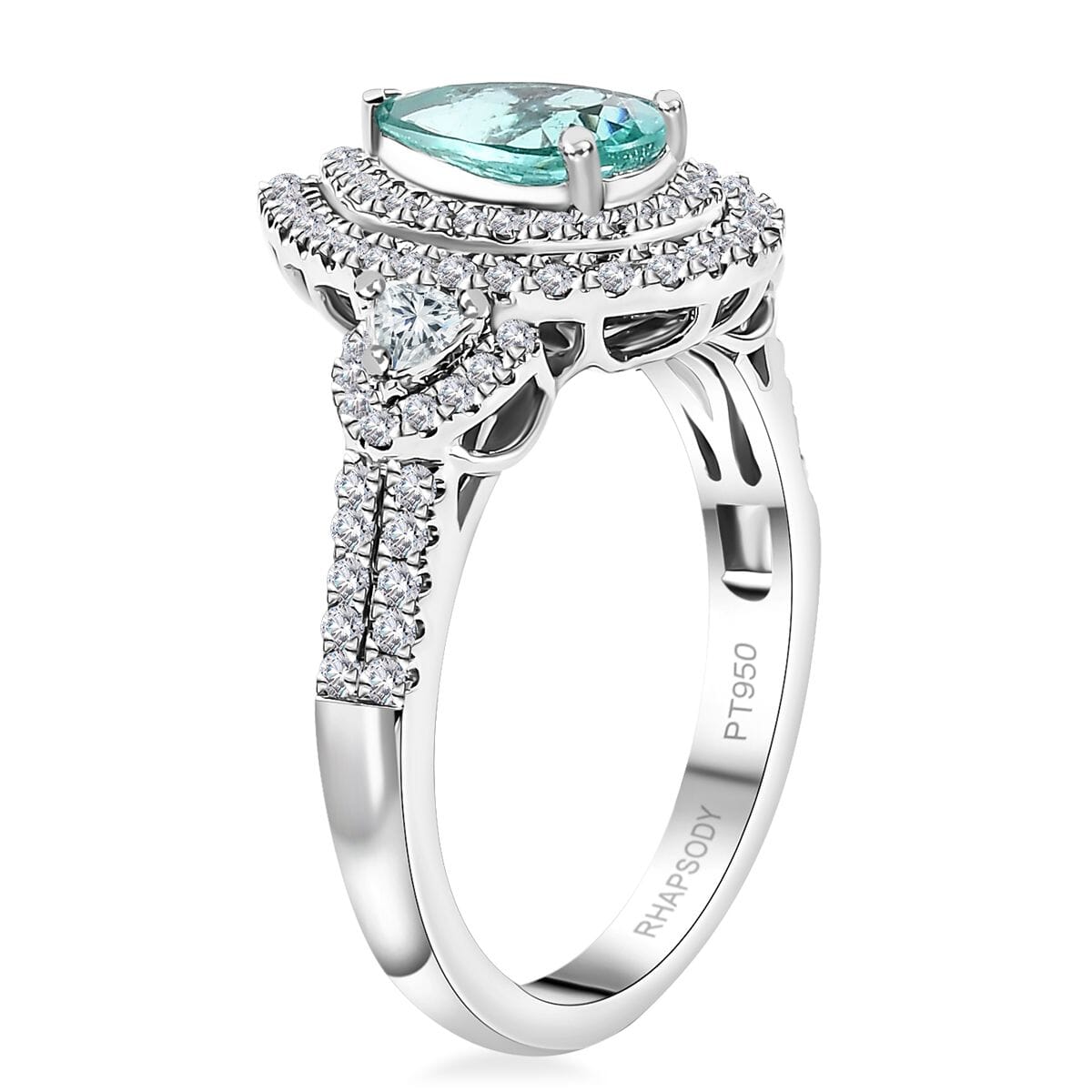Rhapsody AAAA Paraiba Tourmaline and E-F VS Diamond 2.07 ctw Ring in 950 Platinum (Size 9.0) 7.90 Grams with Free Paraiba Book  image number 3