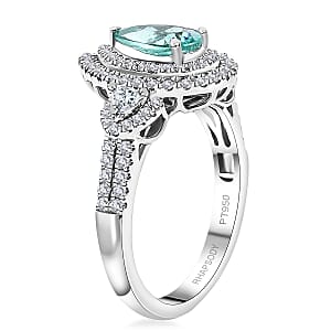 Rhapsody AAAA Paraiba Tourmaline and E-F VS Diamond 2.07 ctw Ring in 950 Platinum (Size 9.0) 7.90 Grams with Free Paraiba Book 