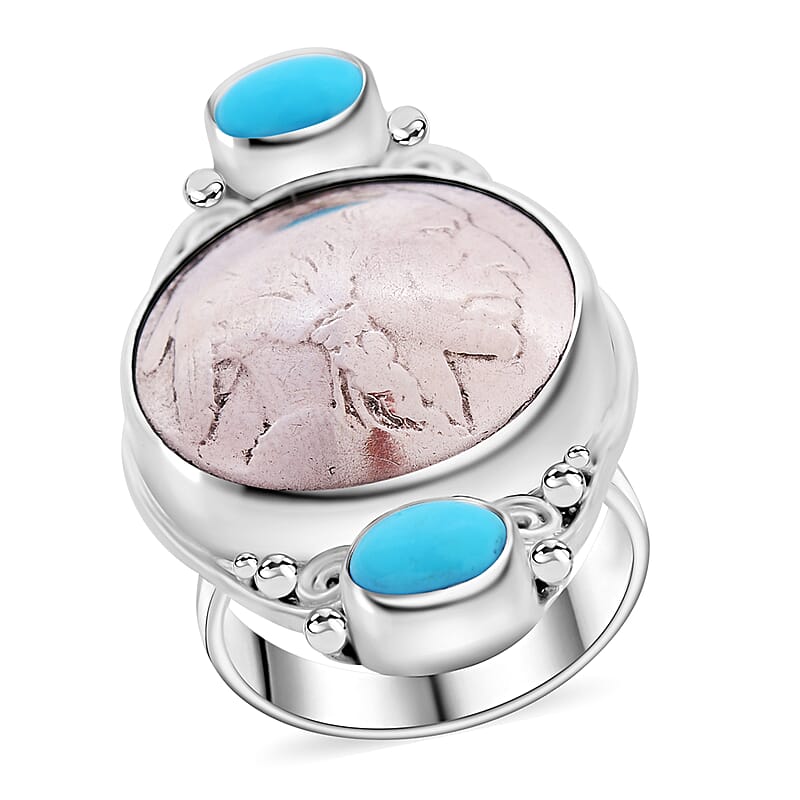 Sajen Silver Sleeping Beauty Turquoise 1.20 ctw and and Buffalo Nickel Ring in Sterling Silver (Size 10.0) 