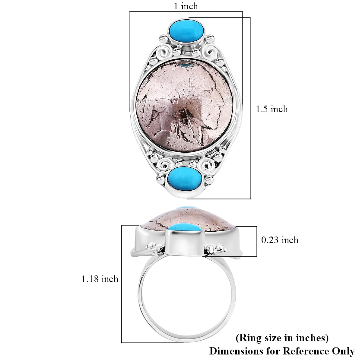 Sajen Silver Sleeping Beauty Turquoise 1.20 ctw and and Buffalo Nickel Ring in Sterling Silver (Size 10.0) 