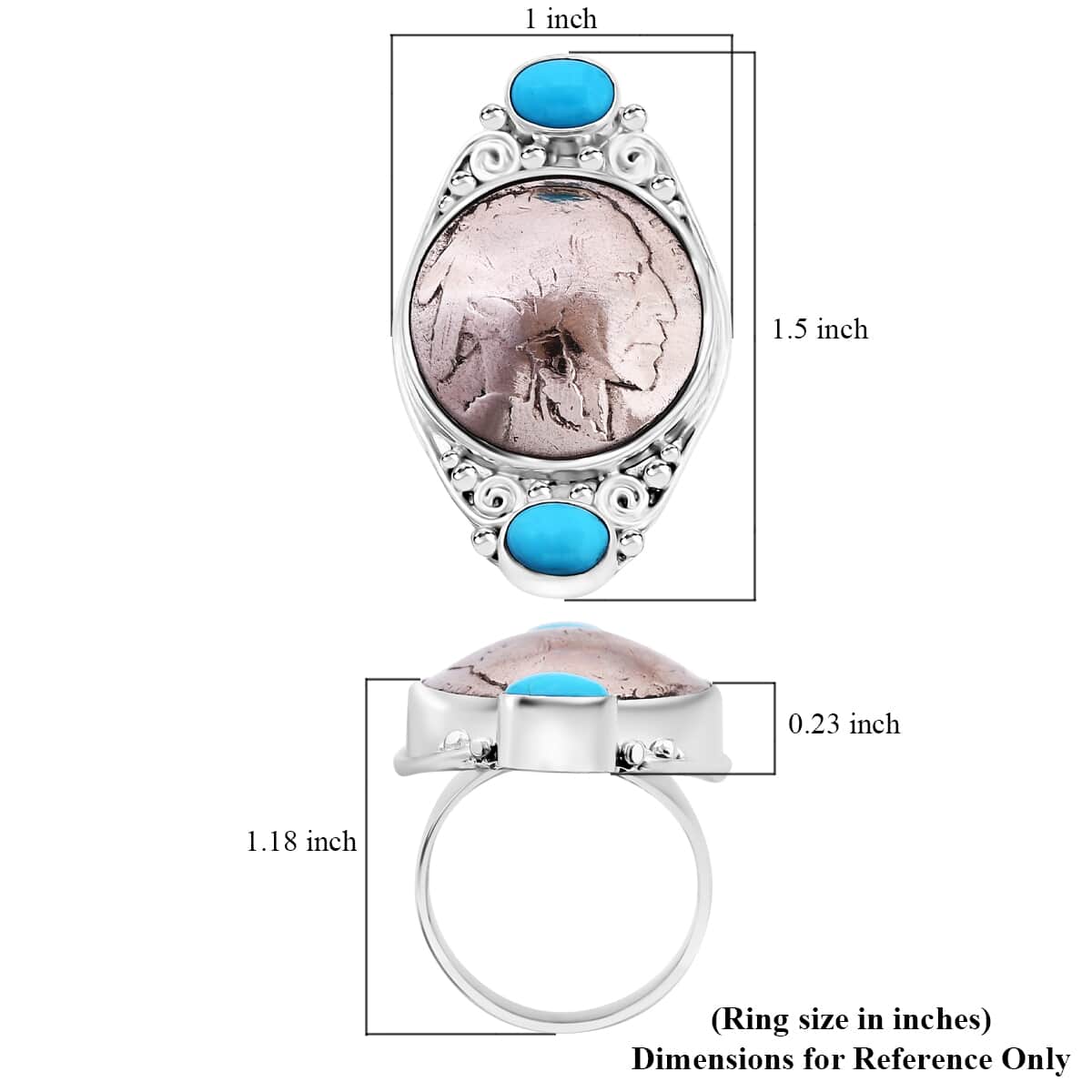 Sajen Silver Sleeping Beauty Turquoise and Buffalo Nickel Ring in Sterling Silver (Size 10.0) 1.20 ctw image number 5