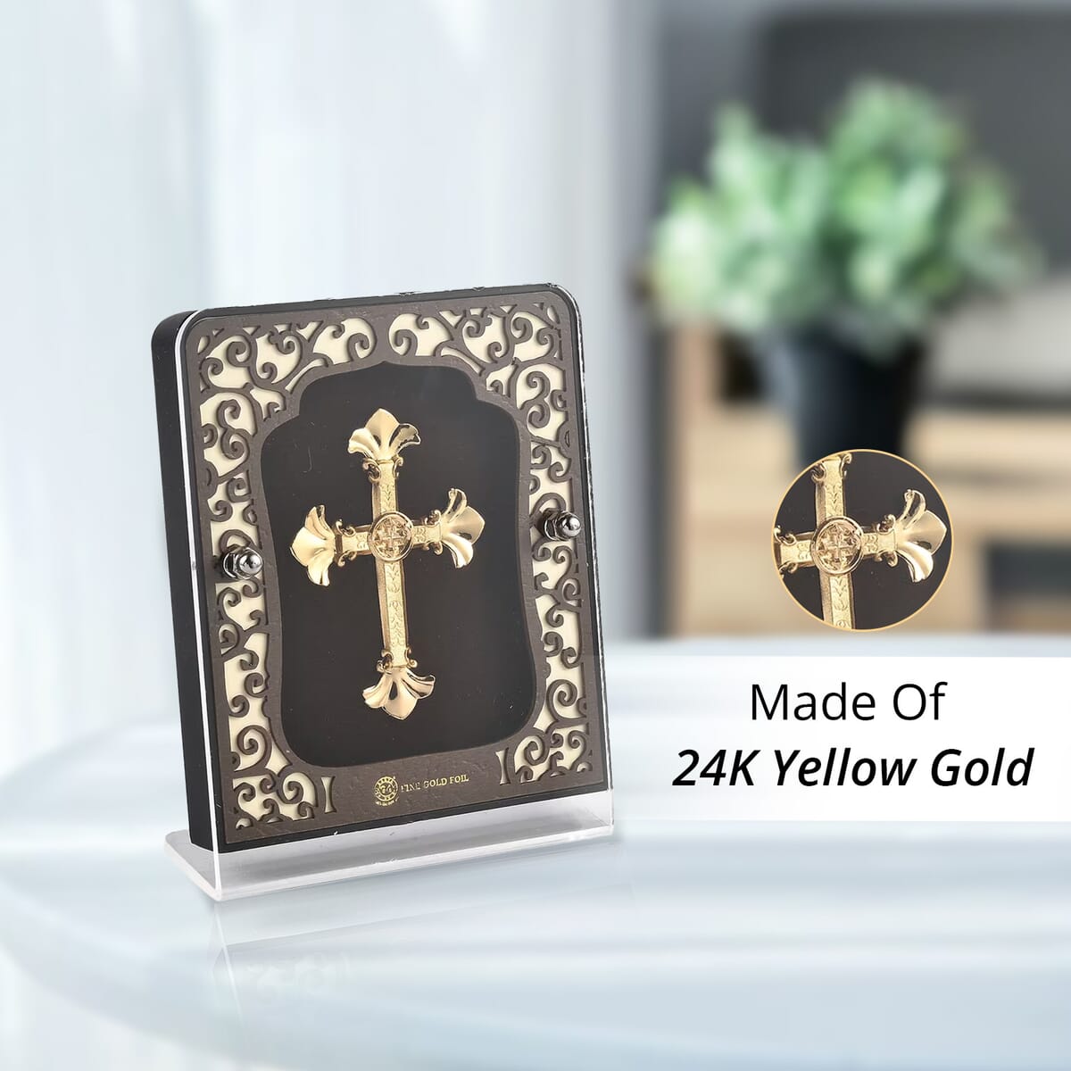 24K Yellow Gold Foil Cross Exhibit Wall Decor Frame image number 5