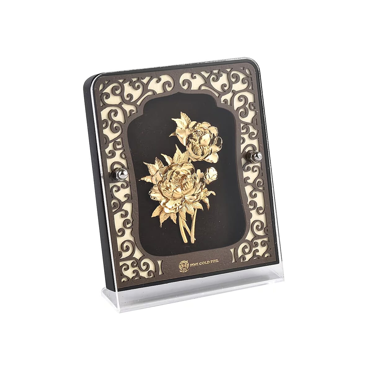 24K Yellow Gold Foil Rose Flower Exhibit Wall Decor Frame image number 0