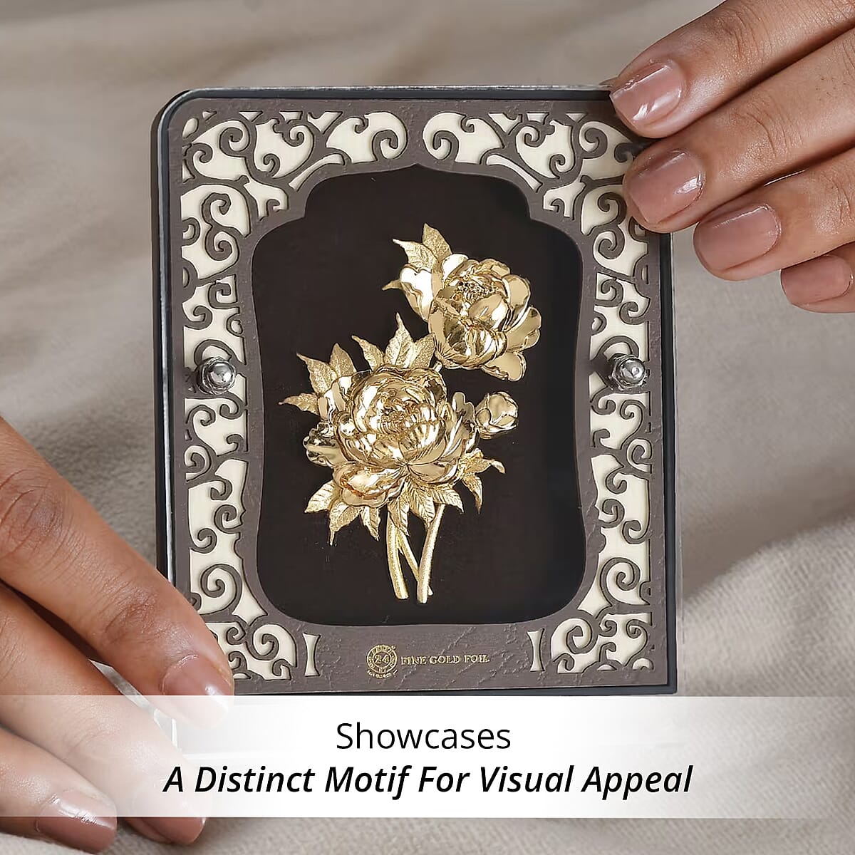 24K Yellow Gold Foil Rose Flower Exhibit Wall Decor Frame image number 2