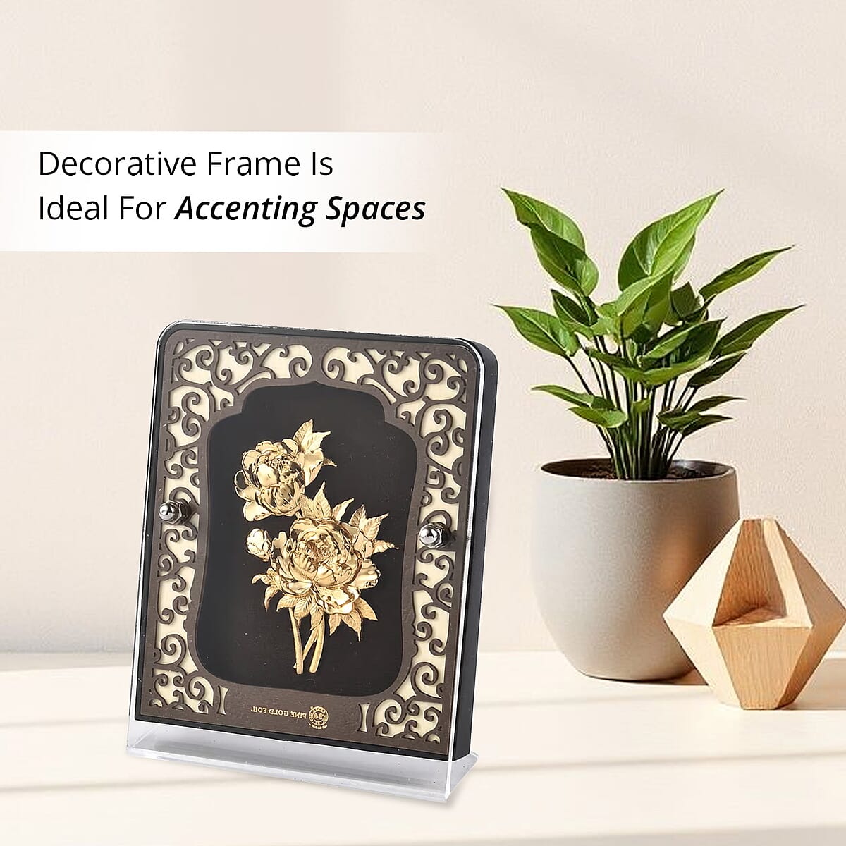 24K Yellow Gold Foil Rose Flower Exhibit Wall Decor Frame image number 3