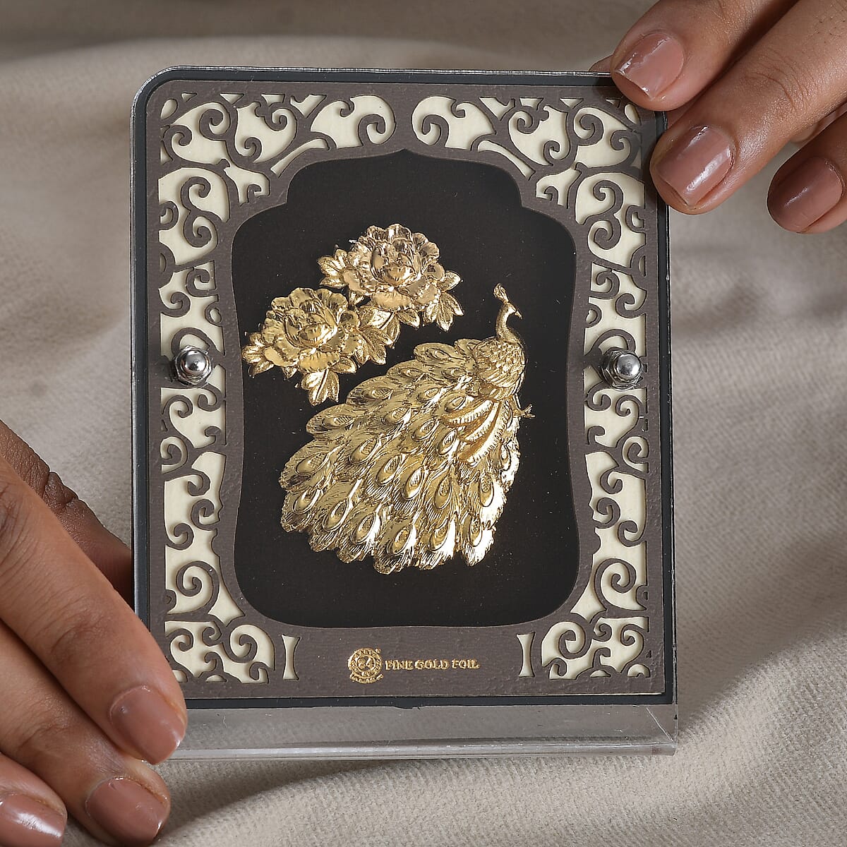 24K Yellow Gold Foil Peacock Exhibit Wall Decor Frame image number 2