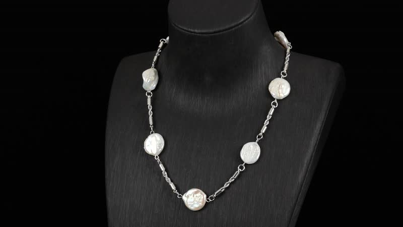 White Keshi Pearl Paper Clip Necklace in Stainless Steel 18-20 Inches