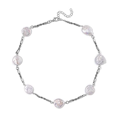 White Keshi Pearl Paper Clip Necklace in Stainless Steel 18-20 Inches