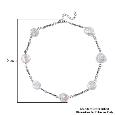 White Keshi Pearl Paper Clip Necklace in Stainless Steel 18-20 Inches