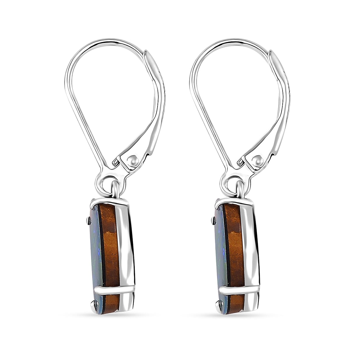 AAA Boulder Opal Doublet 3.60 ctw Lever Back Earrings in Rhodium Over Sterling Silver