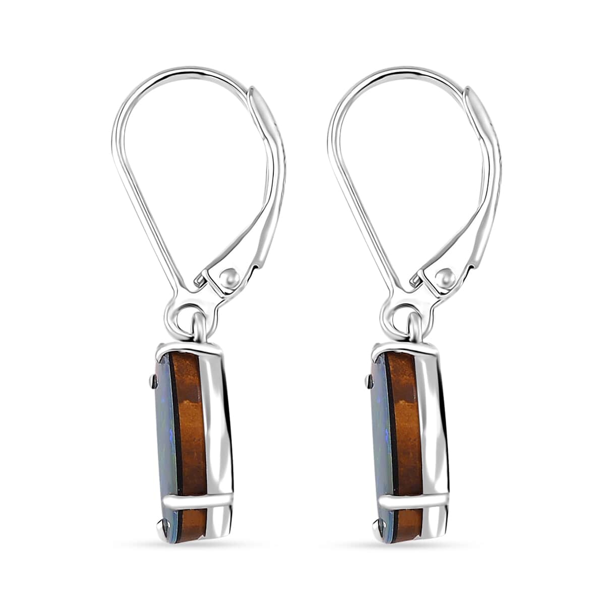 AAA Boulder Opal Doublet 3.60 ctw Lever Back Earrings in Rhodium Over Sterling Silver image number 3