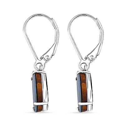 AAA Boulder Opal Doublet 3.60 ctw Lever Back Earrings in Rhodium Over Sterling Silver