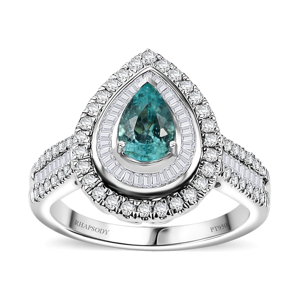 Certified & Appraised Rhapsody AAAA Paraiba Tourmaline and E-F VS Diamond 2.00 ctw Ring in 950 Platinum (Size 10.0) 9.40 Grams image number 0