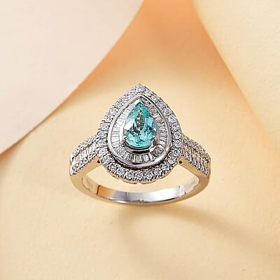 Certified & Appraised Rhapsody AAAA Paraiba Tourmaline and E-F VS Diamond 2.00 ctw Ring in 950 Platinum (Size 10.0) 9.40 Grams