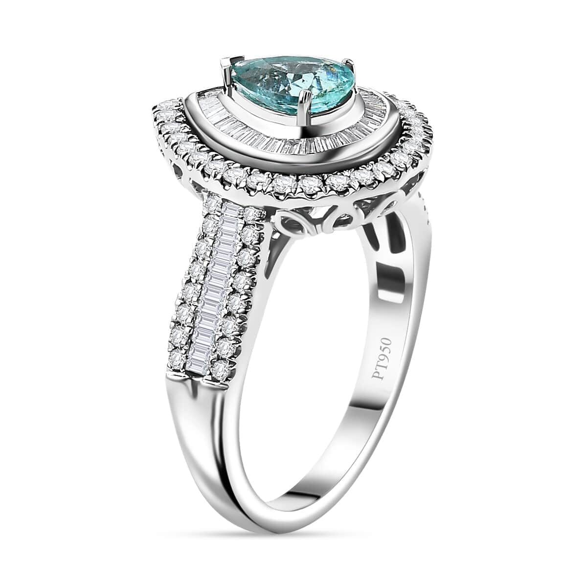 Certified & Appraised Rhapsody AAAA Paraiba Tourmaline and E-F VS Diamond 2.00 ctw Ring in 950 Platinum (Size 10.0) 9.40 Grams image number 3