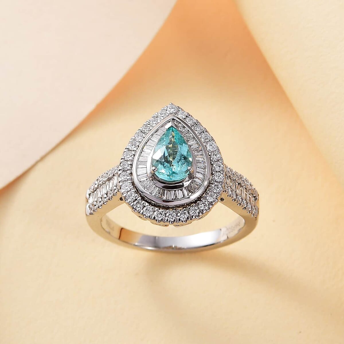 Certified & Appraised Rhapsody AAAA Paraiba Tourmaline and E-F VS Diamond 2.00 ctw Ring in 950 Platinum (Size 7.0) 9.40 Grams image number 1
